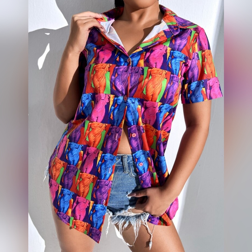 Multicolored Graphic Button Down Shirt